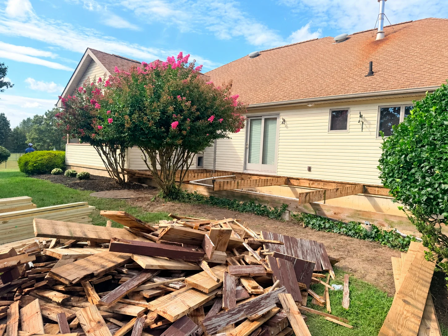 Before rebuilding: decking removed and structure exposed