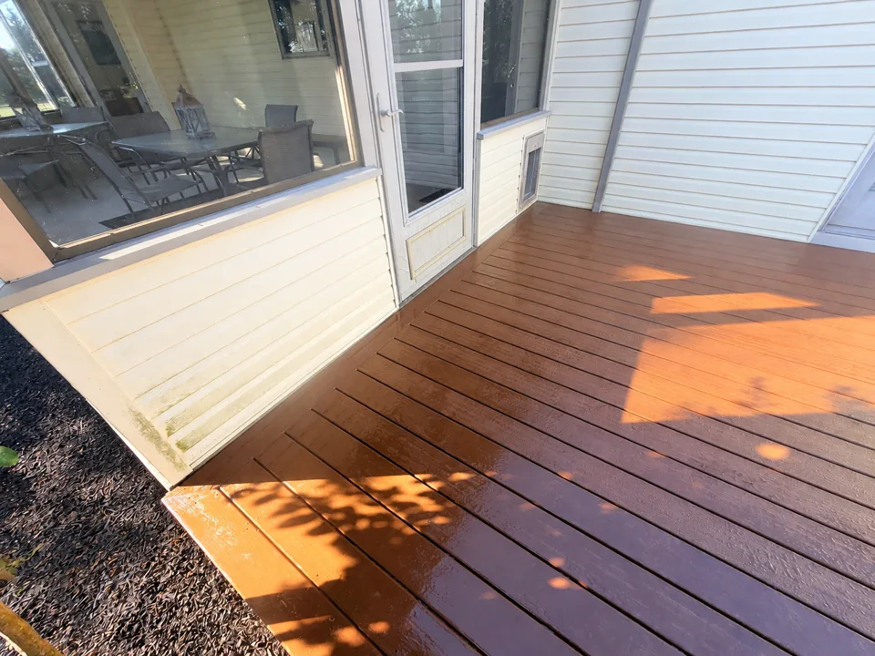 In progress: deck board detail at the screened porch corner